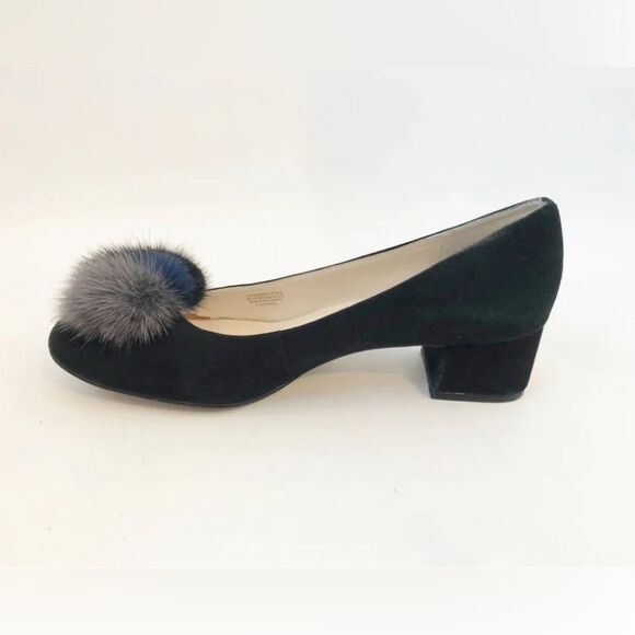 Bettye Muller Black and Blue Fur Accent Heels 8 - Picture 3 of 13